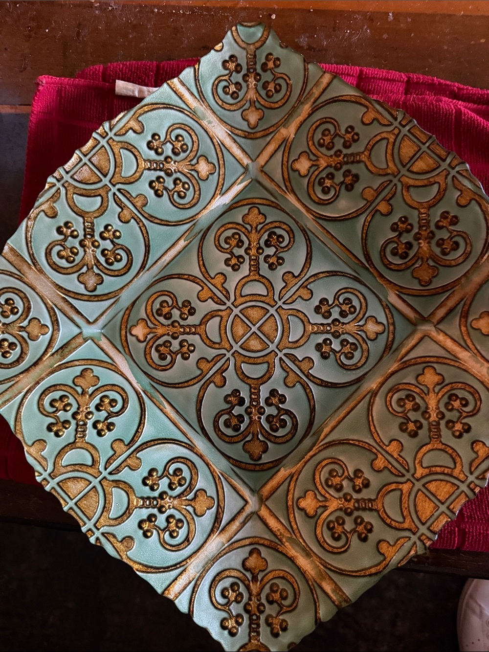 Ornate Teal and Gold Embossed Serving Platter